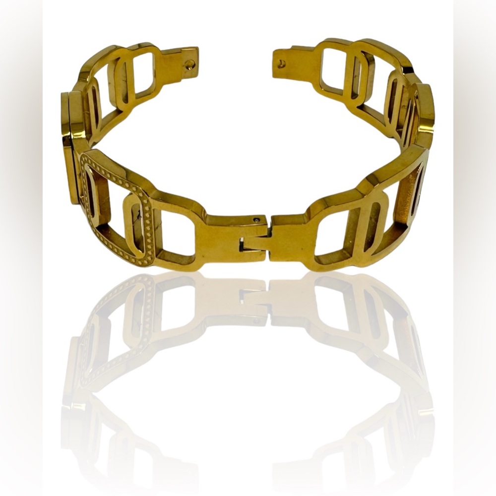 Stainless Steel Gold Color Plated Bangle / Handcuff Bracelet - Picture 6 of 7